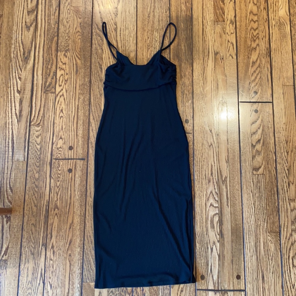 Rachel Pally Rib Spaghetti Strap Black Dress Large Leg Slit Women's Large - Picture 5 of 9